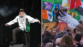 Kneecap och Bob Vylan på Glastonburyfestivalen. Bild: Scott A Garfitt/Invision/AP&Ben Birchall/PA via AP