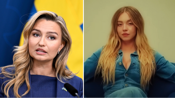 S-aktivister anklagar KD-ledaren Ebba Busch och Hollywoodstjärnan Sydney Sweeney för att sprida fascism och rasism. Foto: Pontus Lundahl/TT/YouTube