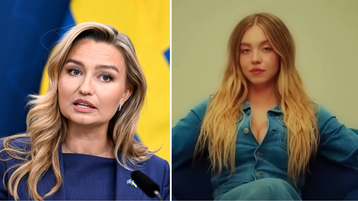 S-aktivister anklagar KD-ledaren Ebba Busch och Hollywoodstjärnan Sydney Sweeney för att sprida fascism och rasism. Foto: Pontus Lundahl/TT/YouTube
