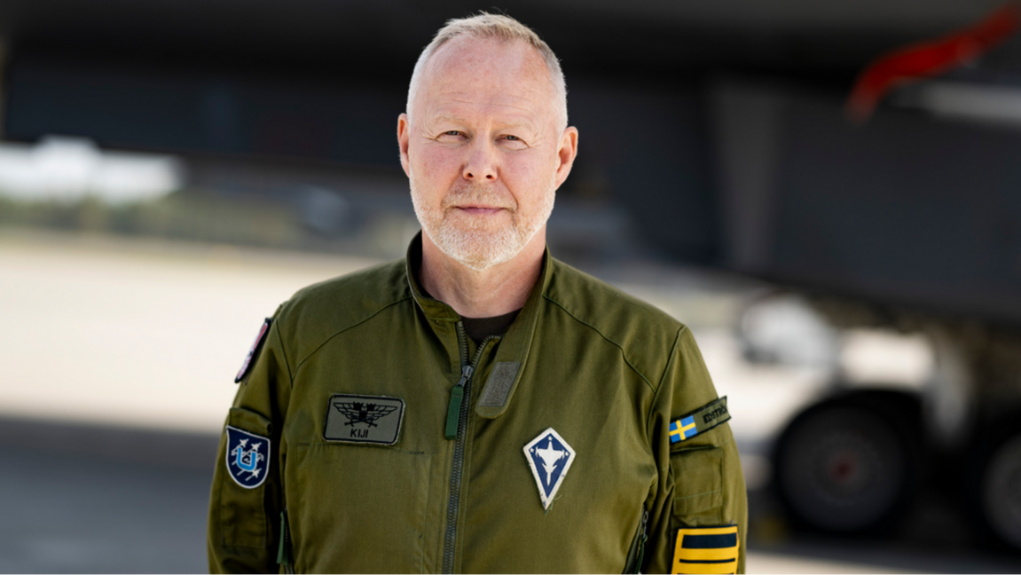 Carl-Fredrik Edström, chef för Norrbottens flygflottilj F21. Foto: Pontus Lundahl / TT