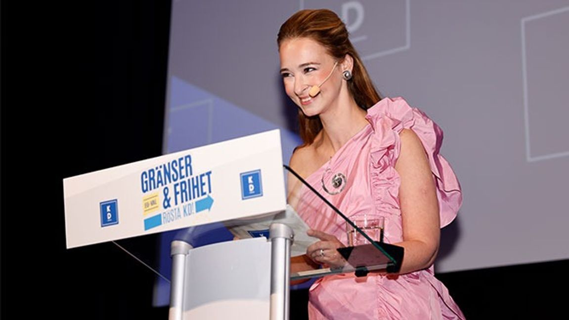 Alice Teodorescu Måwe på Kristdemokraternas EU-valvaka på Clarion Hotel Sign i Stockholm. Foto: Caisa Rasmussen / TT