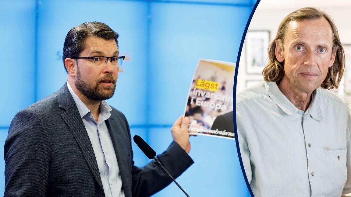 Den viktigaste integrationsåtgärden är att inte spä på de problem Sverige har med ytterligare invandring, underströk Jimmie Åkesson (SD) vid onsdagens pressträff. Foto: Christine Olsson/TT