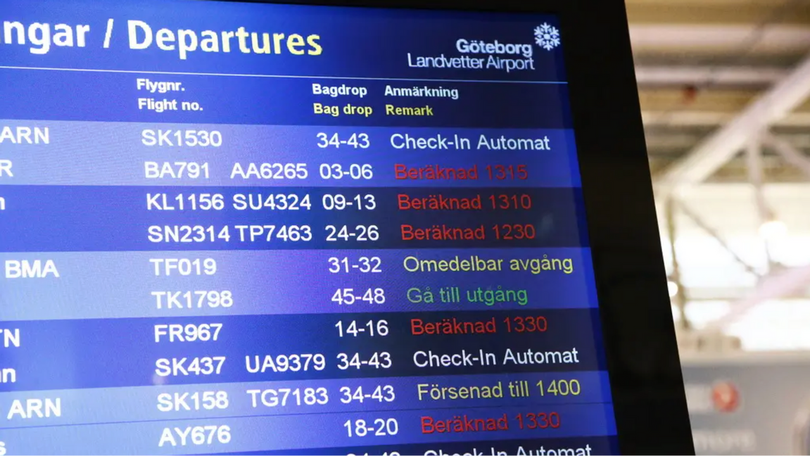 Arkivbild. Informationstavla på Landvetter flygplats. Foto: Thomas Johansson/TT