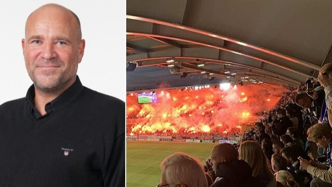 Chefen för underrättelseenheten i region Väst, Jens Ahlstrand och IFK Göteborgs kortsida inför en match 2024. Foto: Polisen, Osquar/CC BY Zero