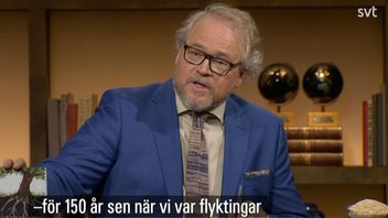 Fredrik Lindströms uttalande om Mobergs utvandrare har anmälts till granskningsnämnden av flera tittare. Foto: Skärmbild SVT.
