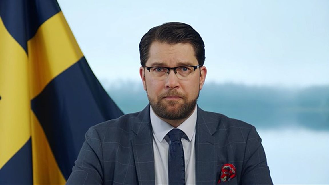 Jimmie Åkesson höll ett tal på Sverigedemokraternas Youtubekanal. Bild: Youtube