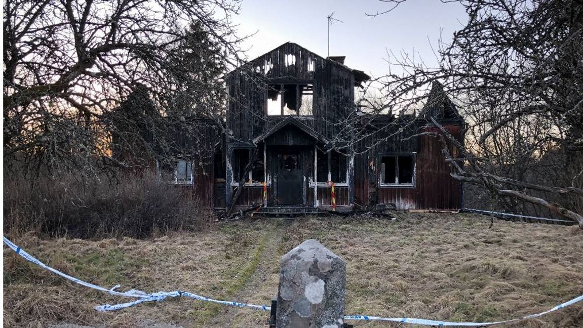 Nedbrända huset i Anneberg utanför Nässjö. Foto: Jonas Dagson / TT