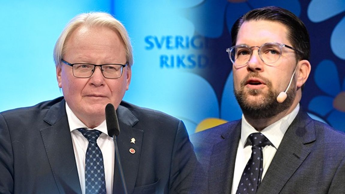 Socialdemokraternas försvarspolitiska talesperson Peter Hultqvist under en pressträff. Jimmie Åkesson, partiledare för Sverigedemokraterna. Foto: Mikaela Landeström/Jessica Gow/TT