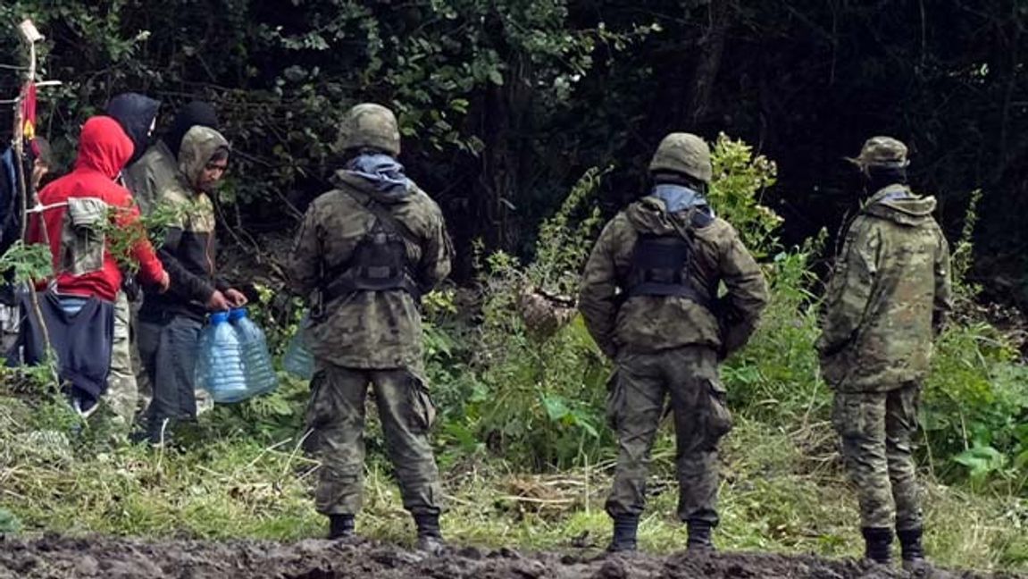 Migranter försöker ta sig in i Polen från Belarus, men stoppas av polsk militär. Bild från början av september. Foto: Czarek Sokolowski/AP/TT