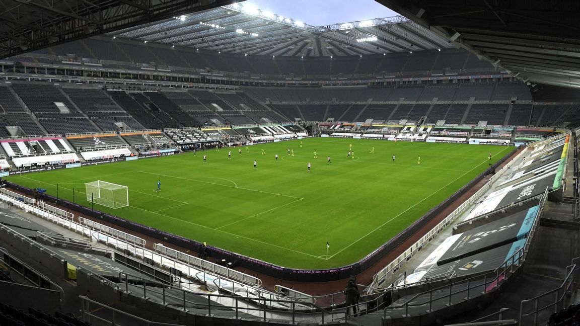 Newcastle spelar hemmamatch mot West Bromwich inför ett tomt St James’ Park, den 12e december, 2020. En ny studie visar att med tomma läktare försvinner mycket av fördelen med att spela på hemmaplan. Trots detta vann Newcastle matchen med 2-1. Foto: Stu Forster/AP/TT