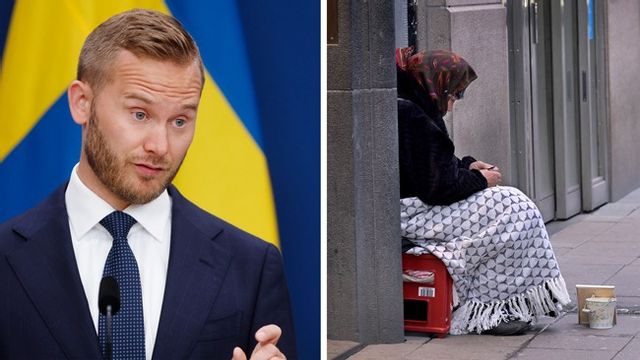Henrik Vinge. Till höger: Tiggare. Foto: Janerik Henriksson/Pär Bäckström/TT
