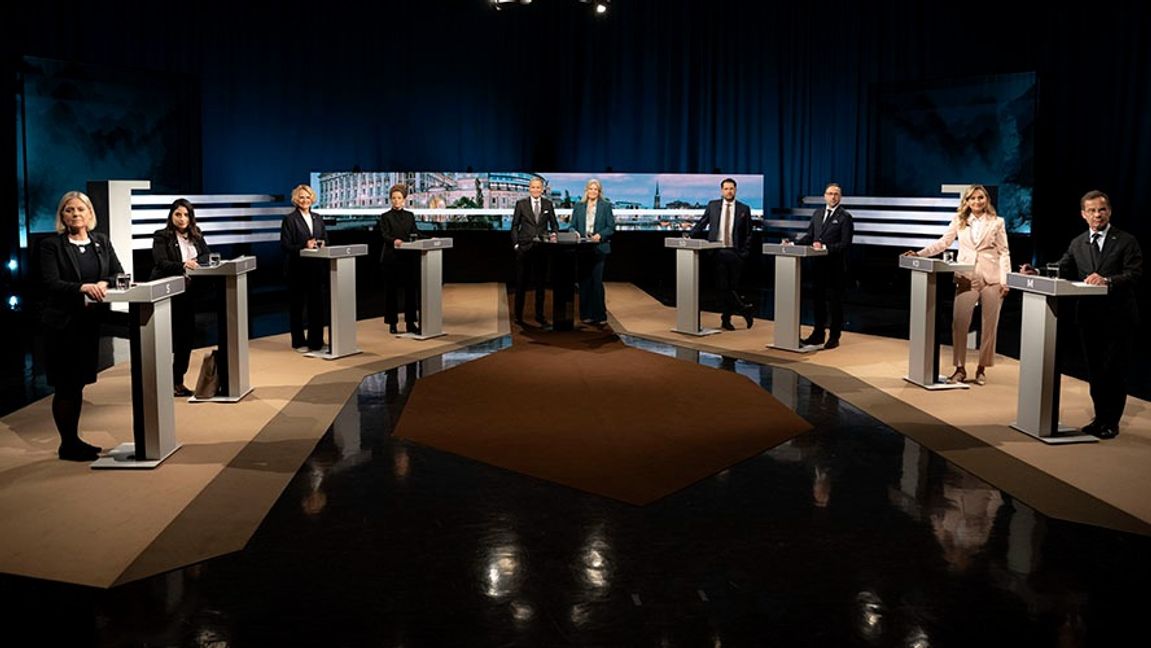 Partiledardebatt i SVT Agenda i början av maj. Foto: Pontus Lundahl/TT