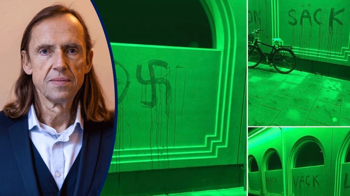 Klotter på Uppsala moské. Foto: Skärmbild från  Facebook.