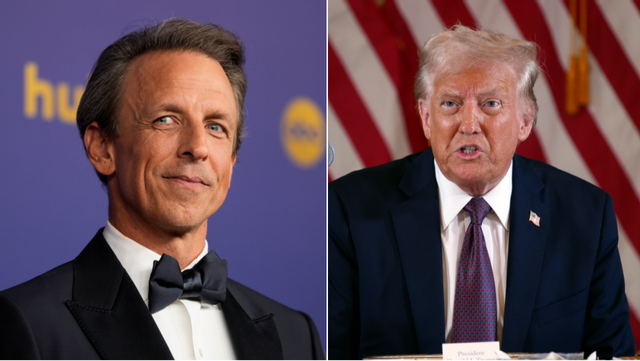Late Night-värden Seth Meyers jämförde Trumps rättegångsuttalanden med ”en turist som läser en meny på ett språk de inte kan”. Nu slår presidenten tillbaka. Foto: Jae C. Hong/Evan Vucci/AP