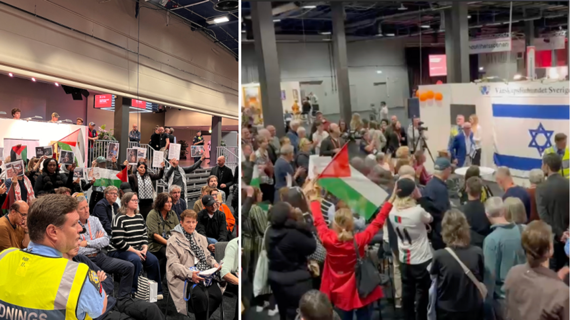 Bilder från Bokmässan i Göteborg, där Palestinaaktivister på fredagen tagit sig in för att störa en föreläsning av Vänskapsförbundet Sverige-Israel. Foto:Bulletin 