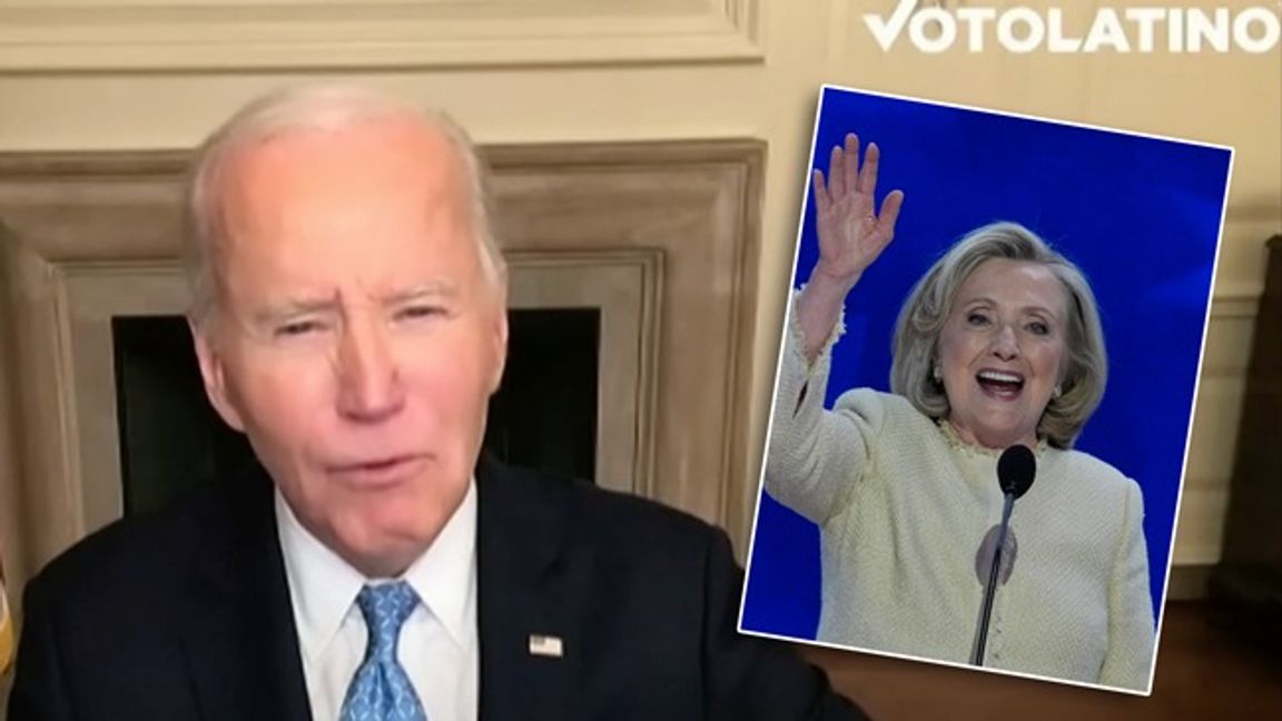 Joe Biden i ett videomöte. Hillary Clinton till höger. Foto: Voto Latino/AP