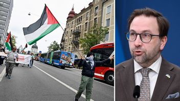 Palestinademonstration vid Odenplan i juli och riksdagsledamoten Fredrik Malm (L). Foto: Oscar Olsson/Viktoria Bank/TT