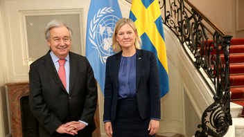 António Guterres besöker Magdalena Andersson i Stockholm. Foto: Soren Andersson/TT