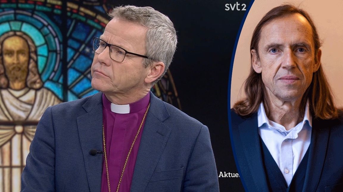 Stockholms biskop Andreas Holmberg vill se en flyktingpolitik som välkomnar alla främlingar. Foto: Skärmbild från SVT.