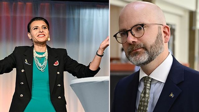 Abir Al-Sahlani (C) och Charlie Weimers (SD). Bild: Jessica Gow/TT/Anders Wiklund/TT