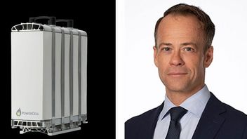 Powercells bränslecellssystem och bolagets vd Richard Berkling. Foto: Powercell Group