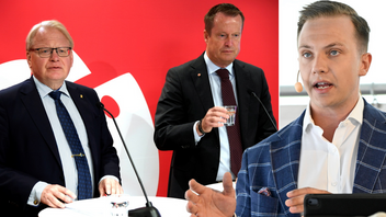 Partiledare Jimmie Åkesson och Sverigedemokraternas rättspolitiske talesperson Tobias Andersson rasar mot Socialdemokraternas uttalande. Foto: Marko Säväälä/Henrik Montgomery/TT