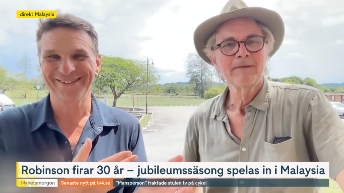 Harald Treutiger, till höger, gör comeback i tv-rutan som programledare för Robinson nästa år. Foto: Skärmdump/TV4
