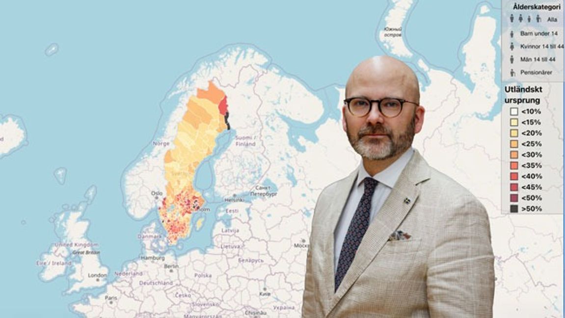 Charlie Weimers (SD). Foto: Caisa Rasmussen/TT/Skärmbild på Migrationskartan.