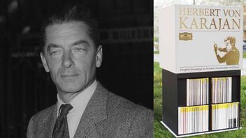 Vänster: Herbert von Karajan i september 1957. Foto: Heinrich Sanden Jr. (AP/TT). | Höger: Världens största CD-box. Foto: Hampus Widlöf 