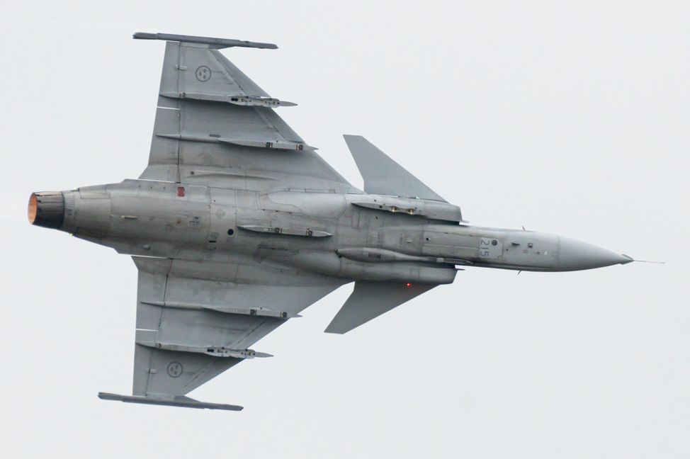 Jas 39 Gripen i samband med flygövning i Uppsala. Foto: Melcher Ekströmer/TT