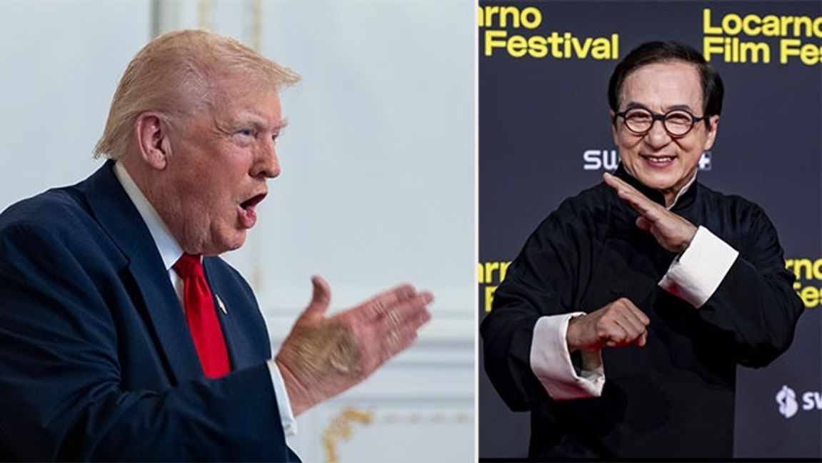 Donald Trump och Jackie Chan. Bild: AP Photo/Alex Brandon/Jean-Christophe Bott/Keystone via AP