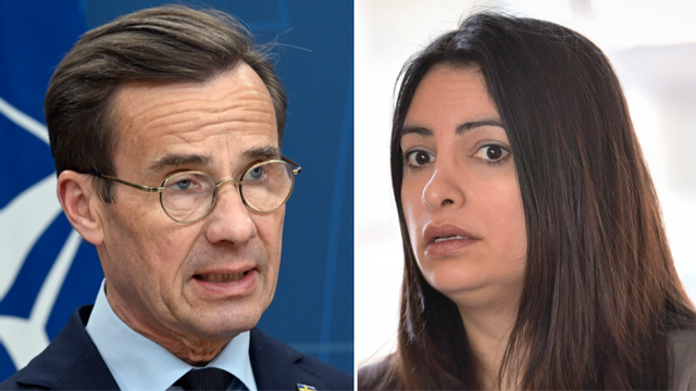 Statsminister Ulf Kristersson (M) riktar kritik mot Vänsterpartiets ledare Nooshi Dadgostar och säger att partiet inte tar Lorena Delgado Varas (V) agerande på allvar. Foto: Fredrik Sandberg/Axel Narving/TT