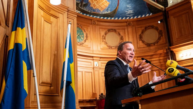 Stefan Löfven under pressträffen efter statsministeromröstningen. Foto: Christine Olsson/TT.