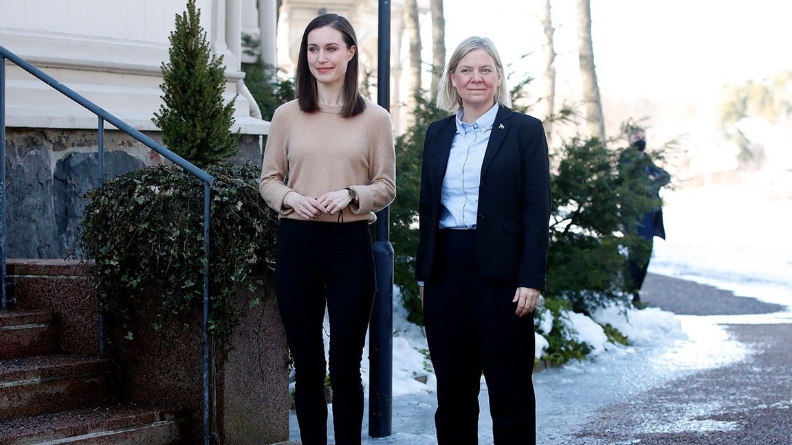 I början av mars besökte statsminister Magdalena Andersson (S) sin finländska kollega Sanna Marin (S). Foto:Roni Rekomaa/Lehtikuva via AP/TT (arkivbild) 