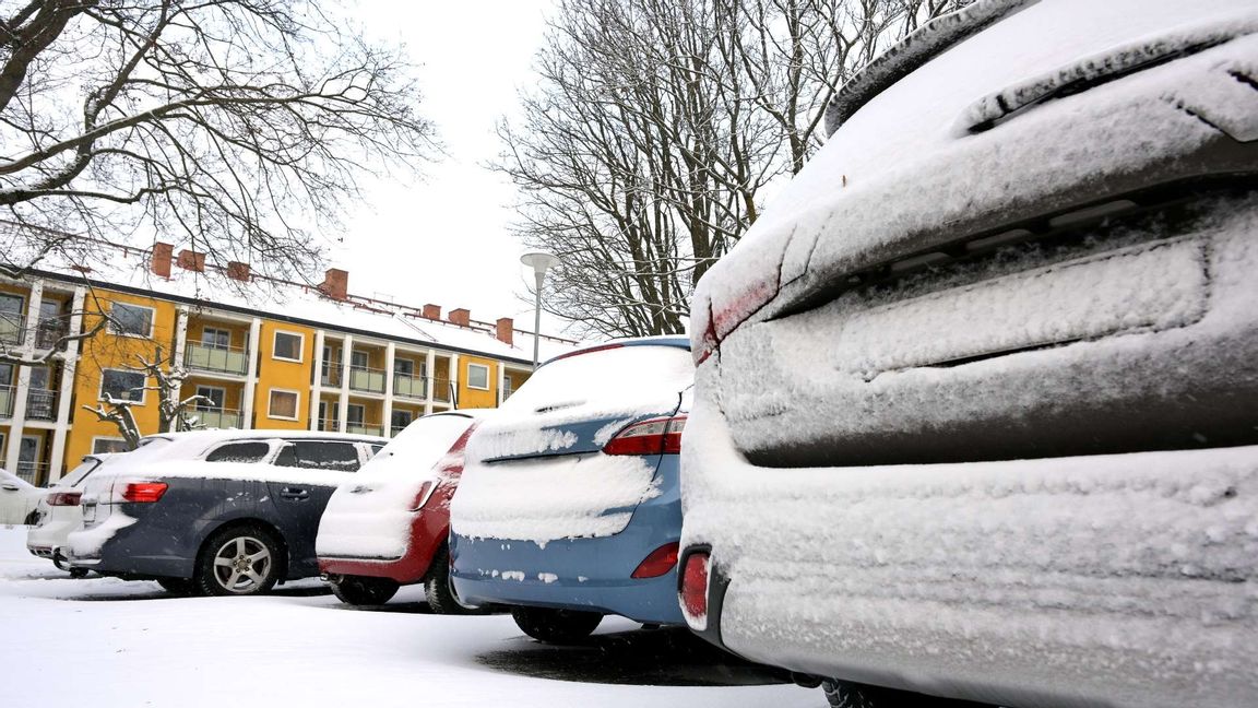 Snö på parkerade bilar. Foto: Janerik Henriksson / TT 