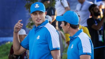 Det blev storseger för svenske Ludvig Åberg och norrmannen Viktor Hovland under andra dagens foursome-spel i Ryder cup. Foto: Christer Höglund/TT