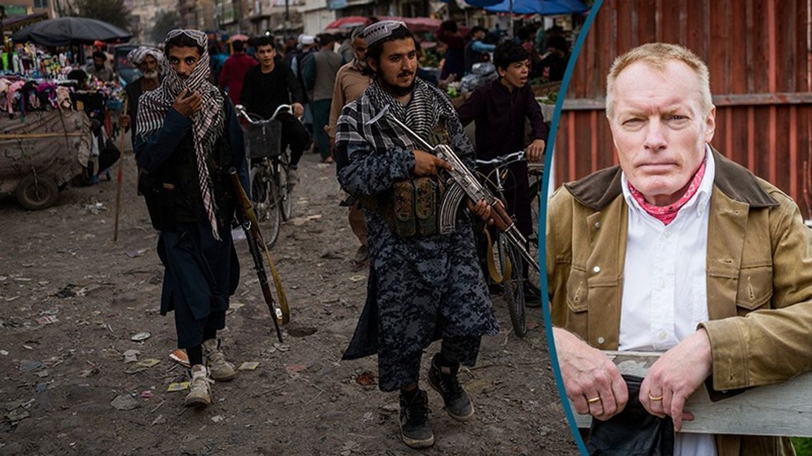 Talibaner patrullerar marknaden i Kabul efter maktövertagandet. Foto: Bernat Armangue/AP/TT / Gustav Mårtensson