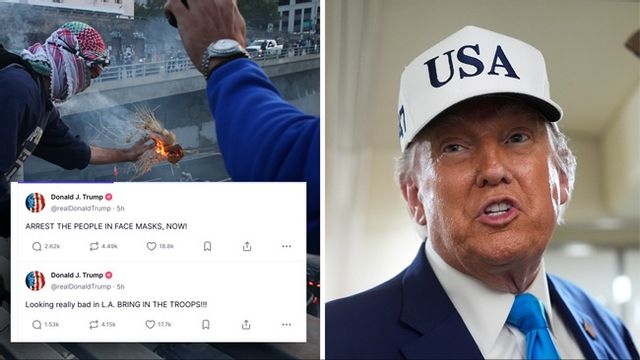 Donald Trump uppmanar till att gripa alla maskerade demonstranter. Foto: AP