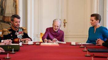 Drottning Margrethe sa ”Gud bevare konungen” innan hon lämnade rummet med statsråden på Christiansborgs slott. Foto: Mads Claus Rasmussen/RITZAU/TT