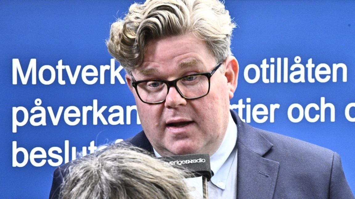 Justitieminister Gunnar Strömmer (M) om motverkande av otillbörlig påverkan av partier och offentligt beslutsfattande. Foto: Claudio Bresciani/TT 