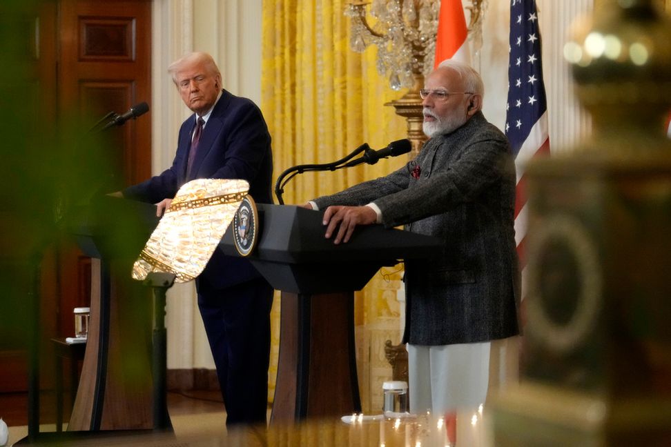 USA:s president Donald Trump och Indiens premiärminister Narendra Modi i Vita huset i Washington i februari. Foto: Ben Curtis/AP/TT