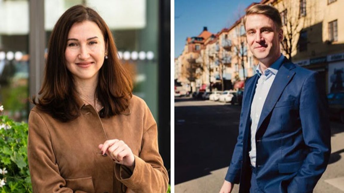 Aida Hadzialic (S) och Axel Conradi (M). Socialdemokraterna backar i mätningen medan Moderaterna går framåt. Foto: Lampfot, CC BY 4.0/Pressbild från Moderaterna.