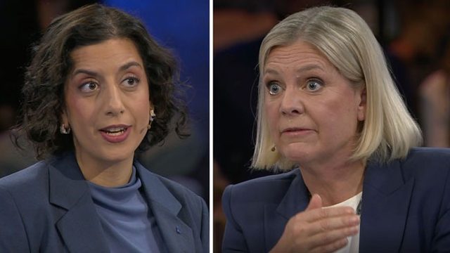 Simona Mohamsson (L) och Magdalena Andersson (S).Foto: Skärmbild SVT.