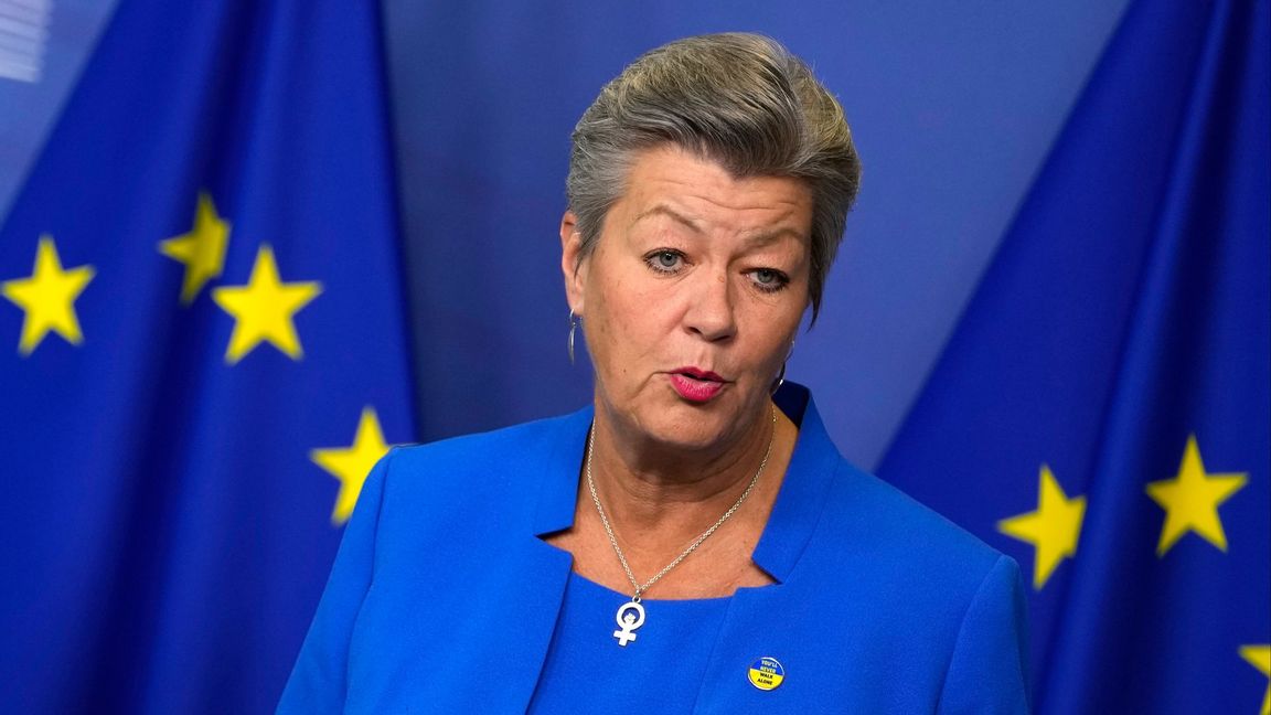 EU-kommissionären Ylva Johansson oroas över det rådande säkerhetsläget inom unionen. Foto: Virginia Mayo/AP/TT