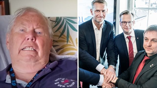 Youtubern Bert Karlsson sågar männen bakom Northvolt. Till höger Northvolts grundare Peter Carlsson tillsammans med socialdemokratiske dåvarande näringsministern Mikael Damberg och socialdemokratiska kommunalrådet Lorents Burman, Skellefteå. Foto: Lars Pehrson/SvD/TT