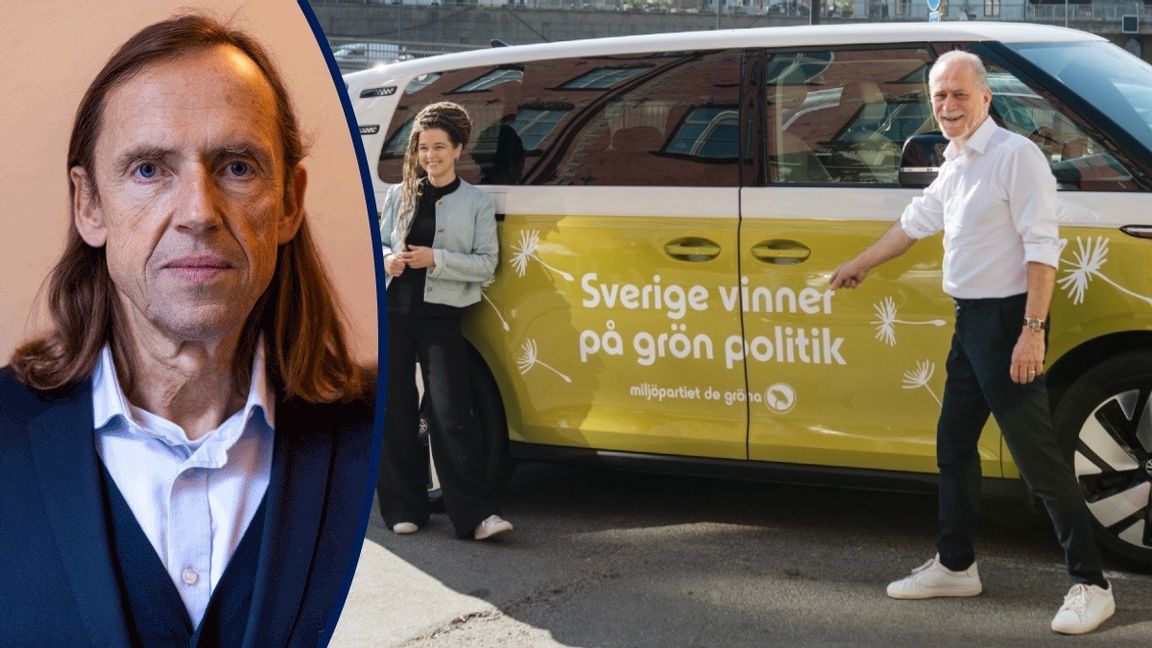Språkrören Amanda Lind och Daniel Helldén visar upp Miljöpartiets guldfärgade valturnebuss. En passande kulör med tanke på vad detta parti kostat svenska skattebetalare genom åren. Foto: Miljöpartiet på Facebook