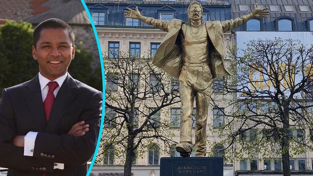 Inför premiären av serien placerade en PR-byrå ut en staty av Clark Olofsson ut på Norrmalmstorg i Stockholm. Foto: Tomas Hedlund