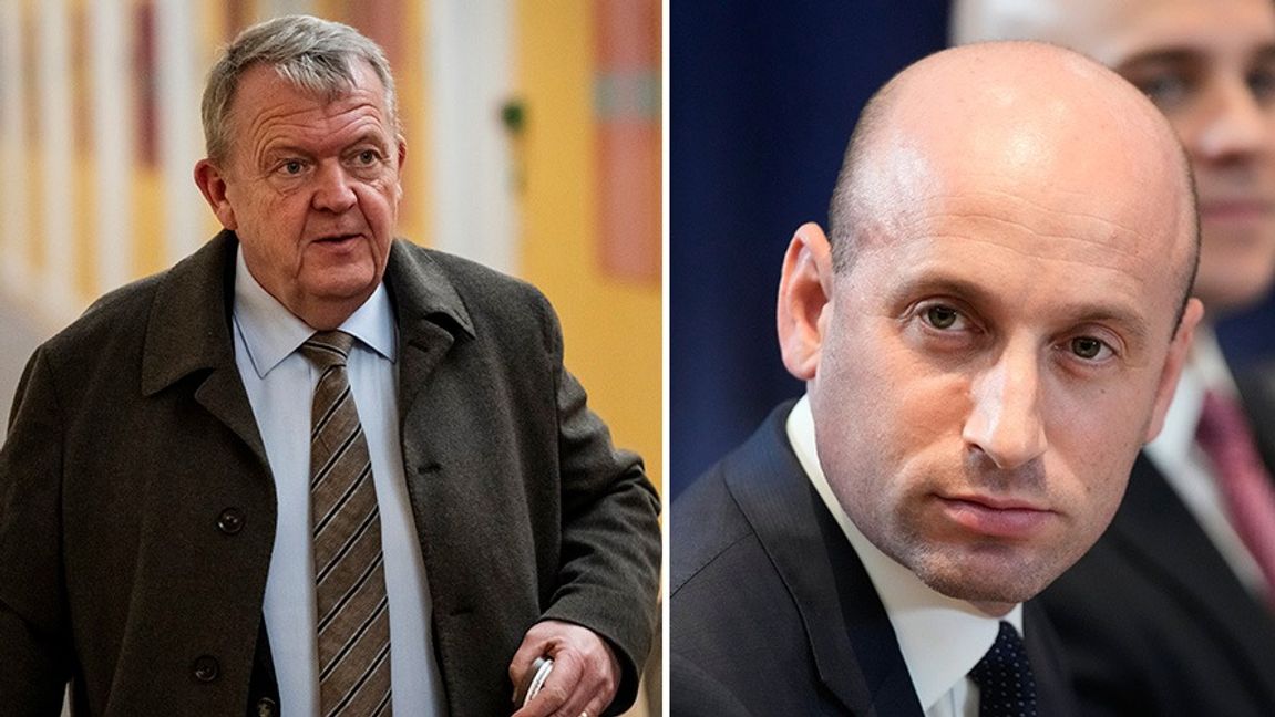 Danmarks utrikesminister Lars Løkke Rasmussen och Vita husets vice stabschef Stephen Miller. Foto: Sebastian Elias Uth/Scanpix Denmark/TT