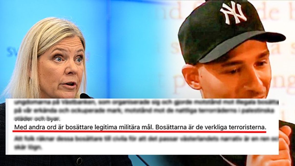 Socialdemokratiske lokalpolitikern Mahmoud Chninou tyckeratt israeliska bosättare är legitima militära mål. Magdalena Andersson till vänster. Foto: Jessica Gow/Facebook