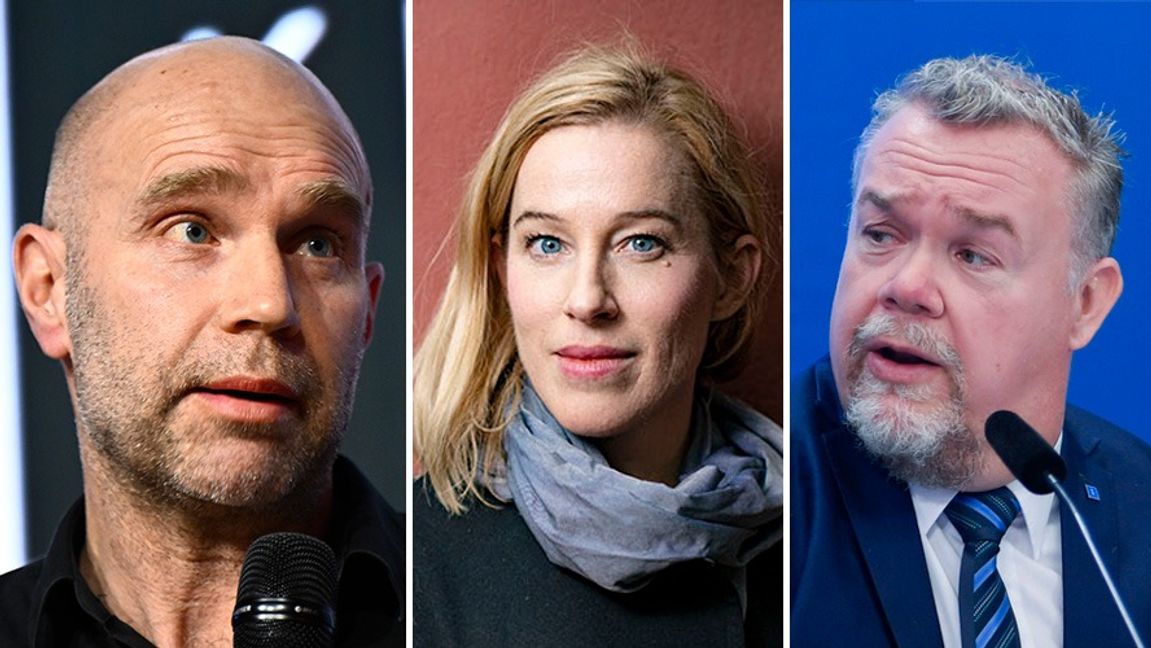 Ekotchefen Klas Wolf-Watz, SVT:s nyhetsdirektör Anna Careborg och Kristdemokraternas f d EU-parlamentariker, som startat namninsamlingen. Foto: Christine Olsson/Staffan Löwstedt/Fredrik Surell/SvD/TT